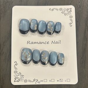 Blue and Black Floral Press-On Nails